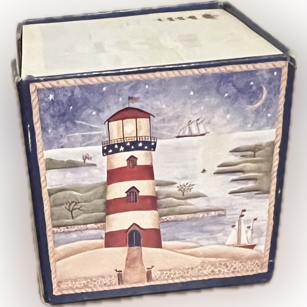 ❌Vintage Cube Coastal Lighthouse Notepad Container Stationery Accent Decor - Picture 1 of 8